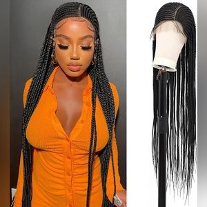 Box Braided Wig Full Lace Front with Baby Hair Black Synthetic 38 Inches